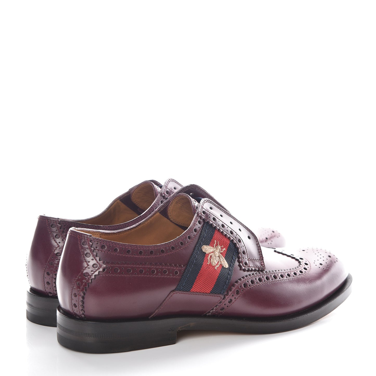 Calfskin Web Bee Embroidered Mens Slip-On Brogue Wingtip Derby Shoes 6.5 Bordeaux
