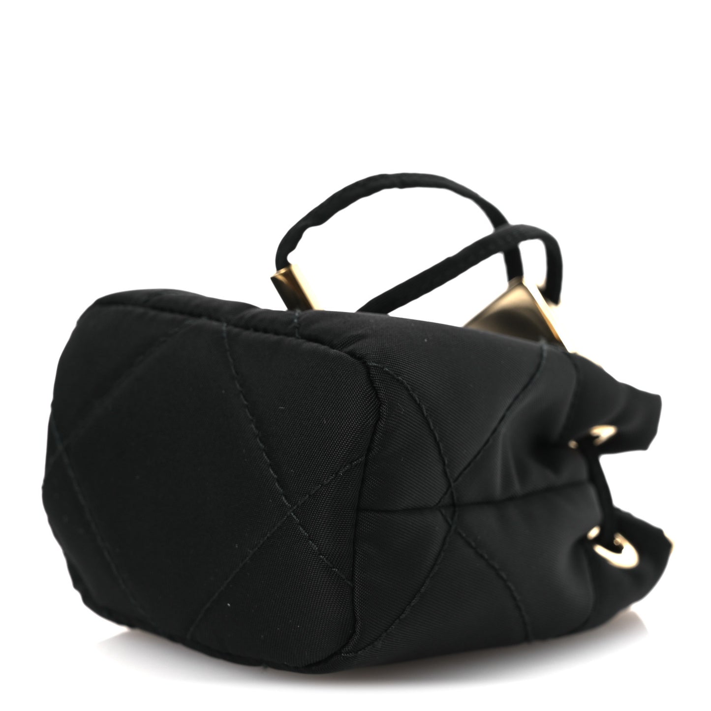 Re-Nylon Quilted Metal Triangle Logo Mini Drawcord Pouch Shoulder Bag Black