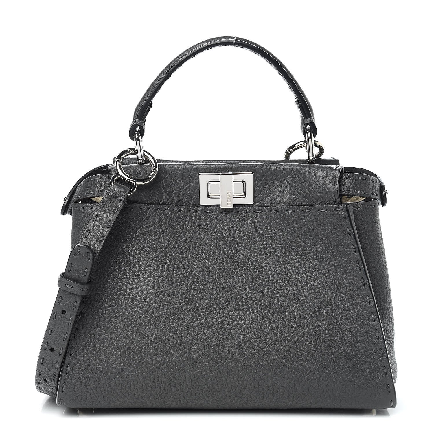 Fendi Cuoio Romano Selleria Bi-Color Mini Peekaboo Iconic Satchel Asfalto Latte 1 of 10