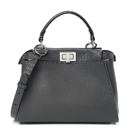 Fendi Cuoio Romano Selleria Bi-Color Mini Peekaboo Iconic Satchel Asfalto Latte 1 of 10