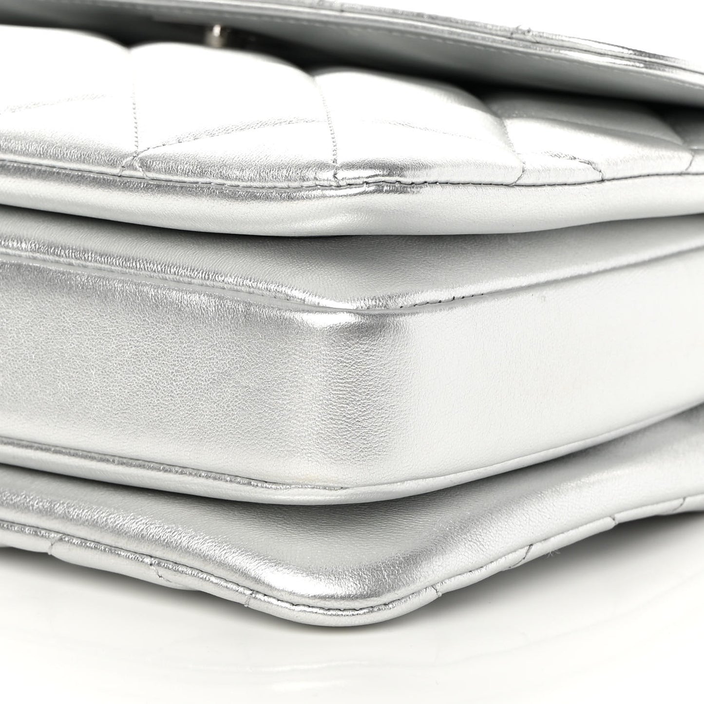 Metallic Lambskin Quilted Small Trendy CC Flap Dual Handle Bag Silver