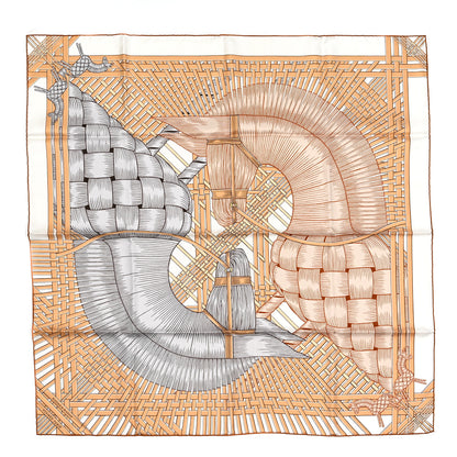 Hermes Silk Masan & Masan Scarf 90 White Beige Gris 1 of 5
