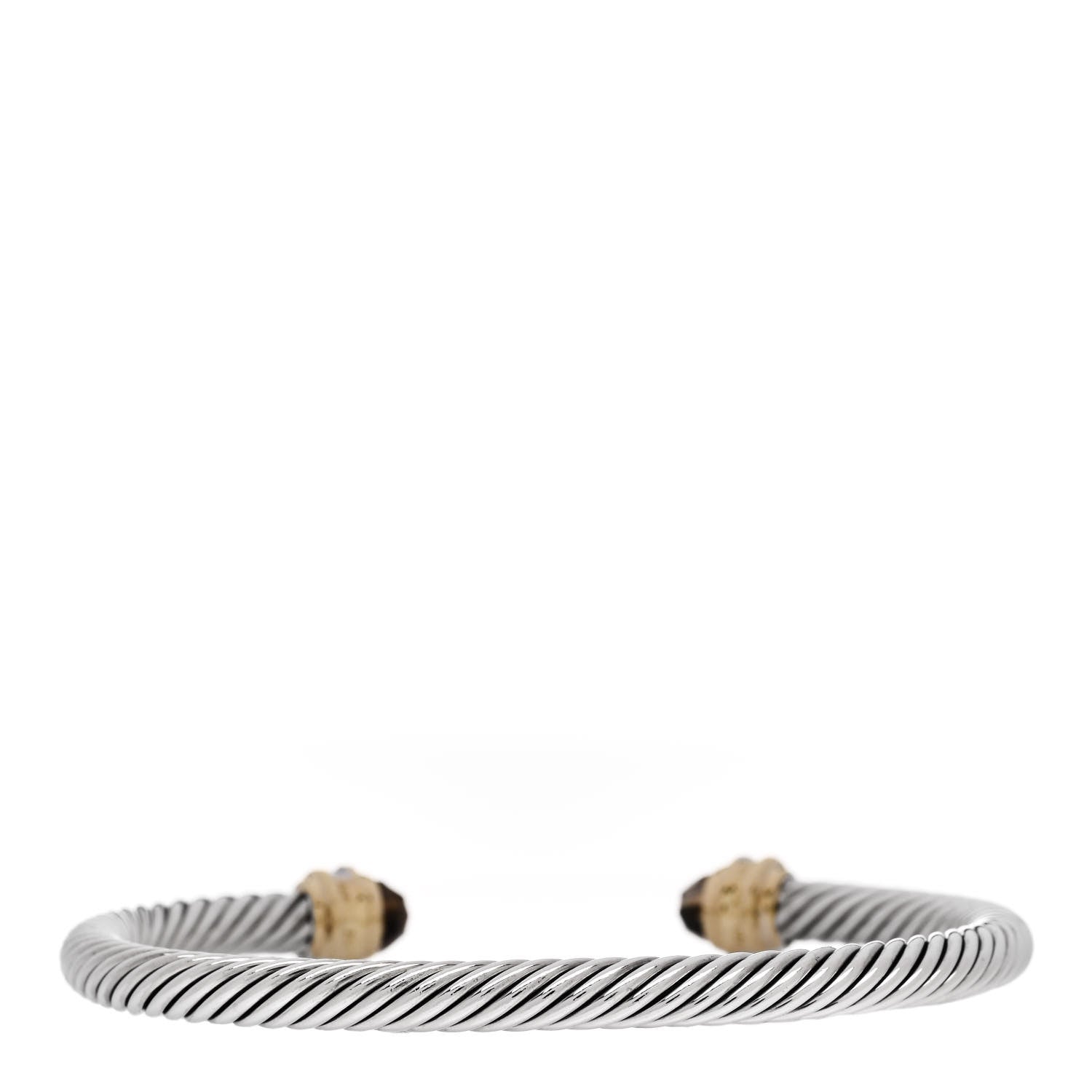 David Yurman Sterling Silver 18K Yellow Gold Diamond Smoky Quartz 5mm Cable Classics Bracelet 2 of 3