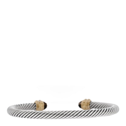 David Yurman Sterling Silver 18K Yellow Gold Diamond Smoky Quartz 5mm Cable Classics Bracelet 2 of 3
