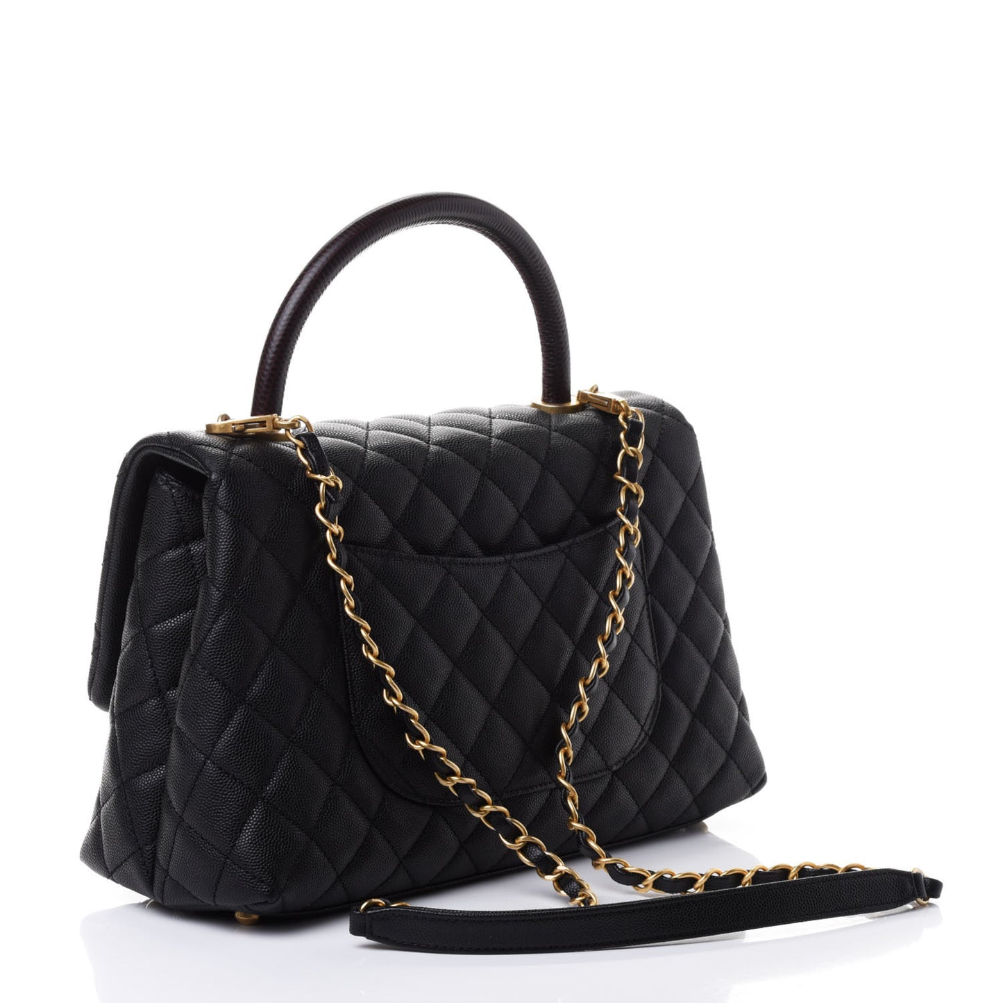 Caviar Lizard Embossed Quilted Small Coco Handle Flap Black