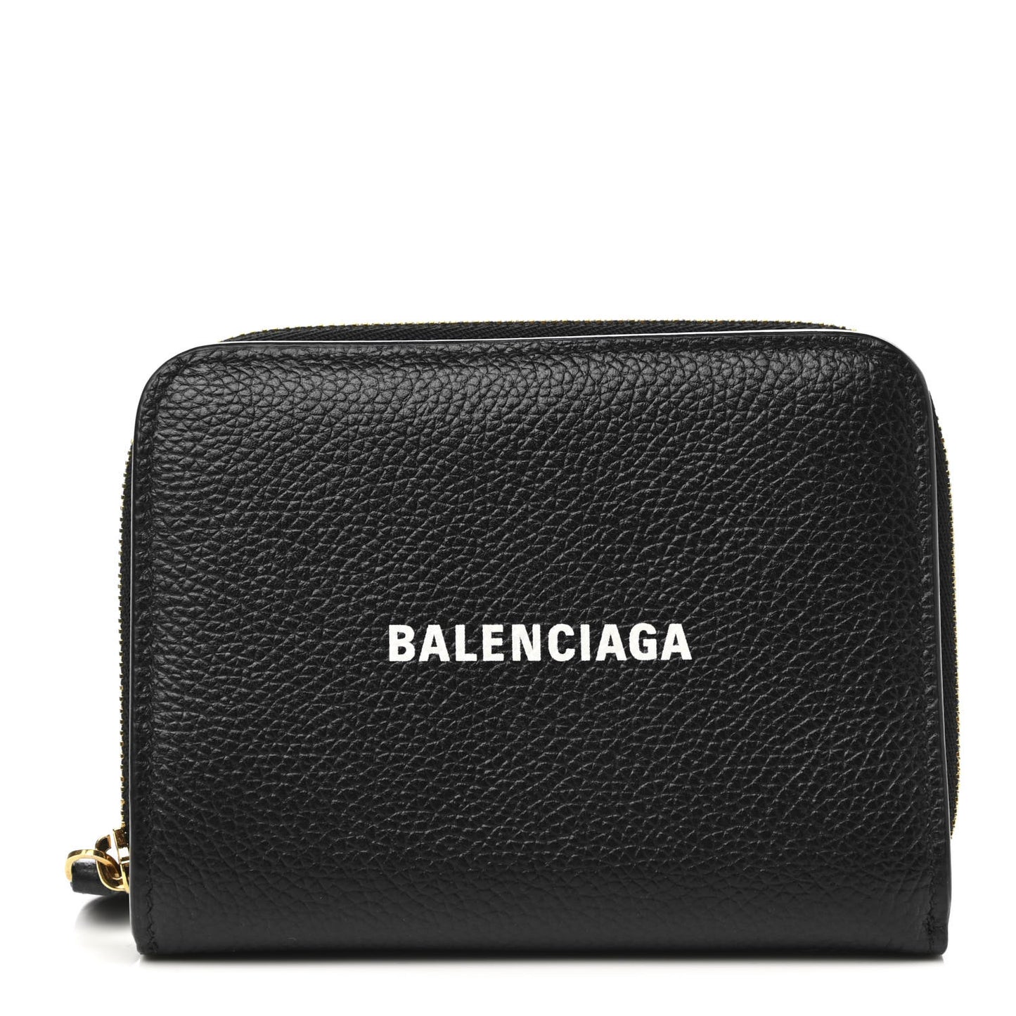 Calfskin Bi-Fold Zip Around Compact Wallet Black