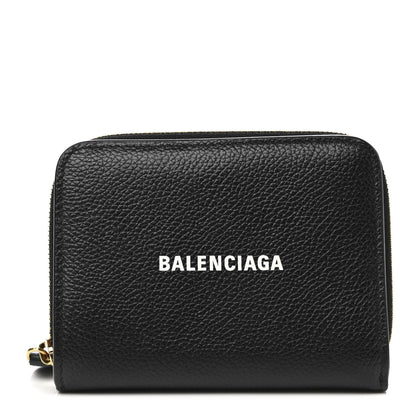 Balenciaga Calfskin Bi-Fold Zip Around Compact Wallet Black 1 of 8