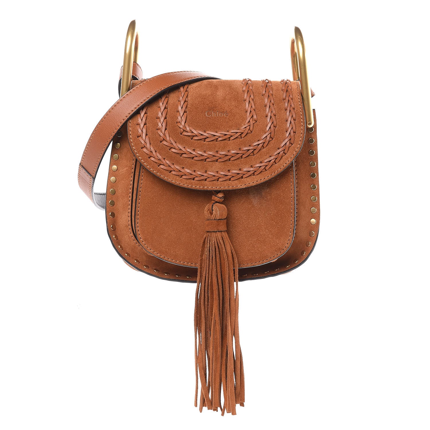 Chloe Suede Calfskin Braided Mini Hudson Shoulder Bag Caramel 1 of 12