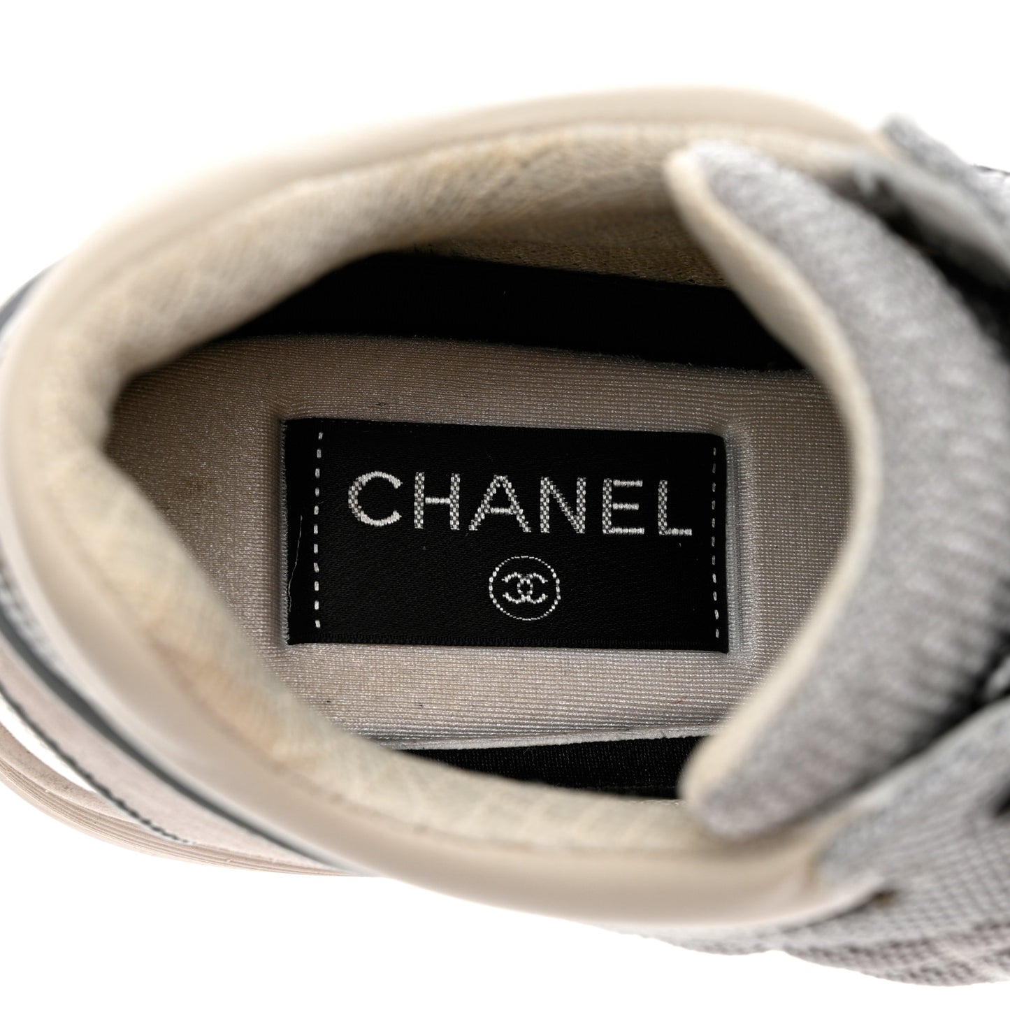 Nylon Calfskin Suede Womens CC Sneakers 36 Grey White