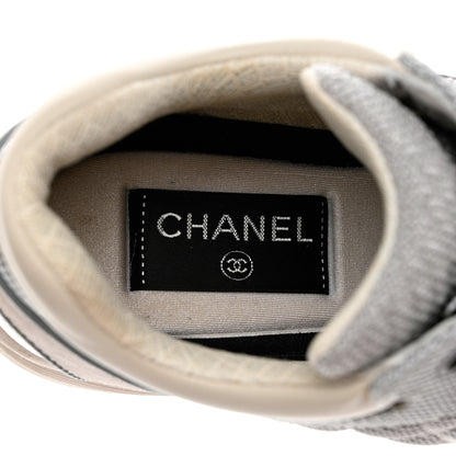 Chanel Nylon Calfskin Suede Womens CC Sneakers 36 Grey White 8 of 9