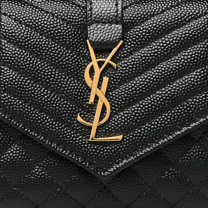 Saint Laurent Grain De Poudre Textured Mixed Matelasse Triquilt Small Monogram Envelope Wallet Black 8 of 9