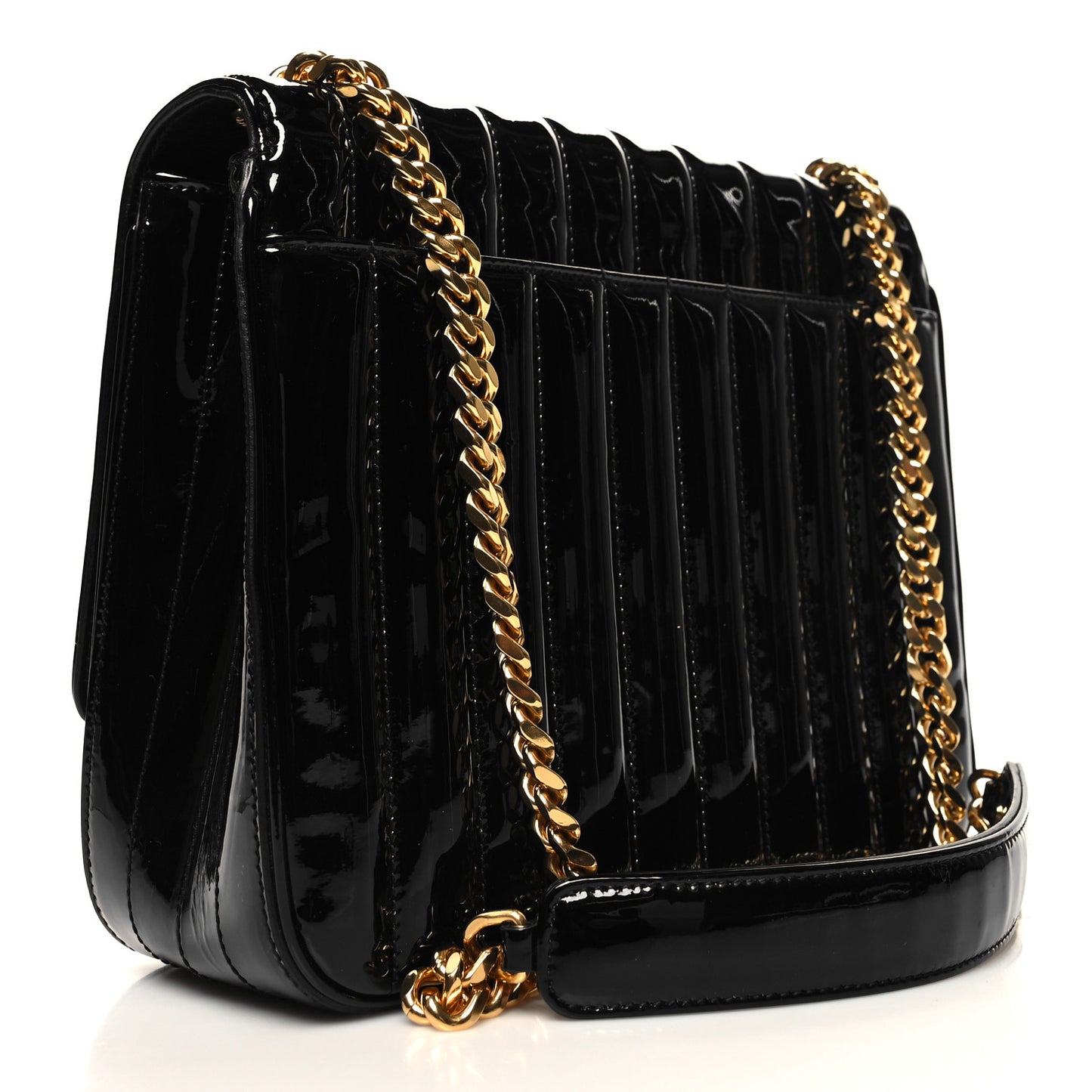 Patent Matelasse Monogram Large Vicky Chain Bag Black