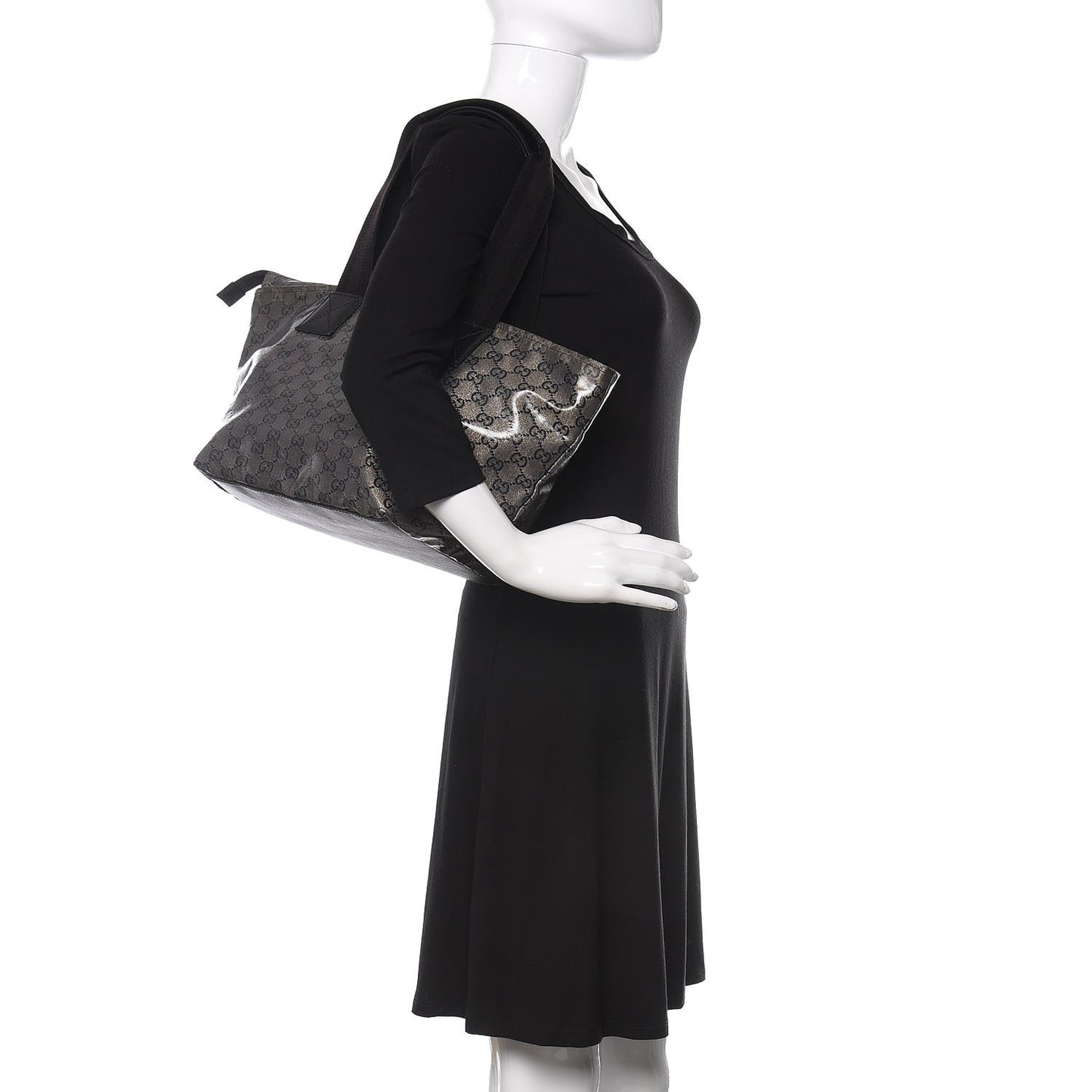 Crystal Monogram Medium Web Handle Bucket Tote Black