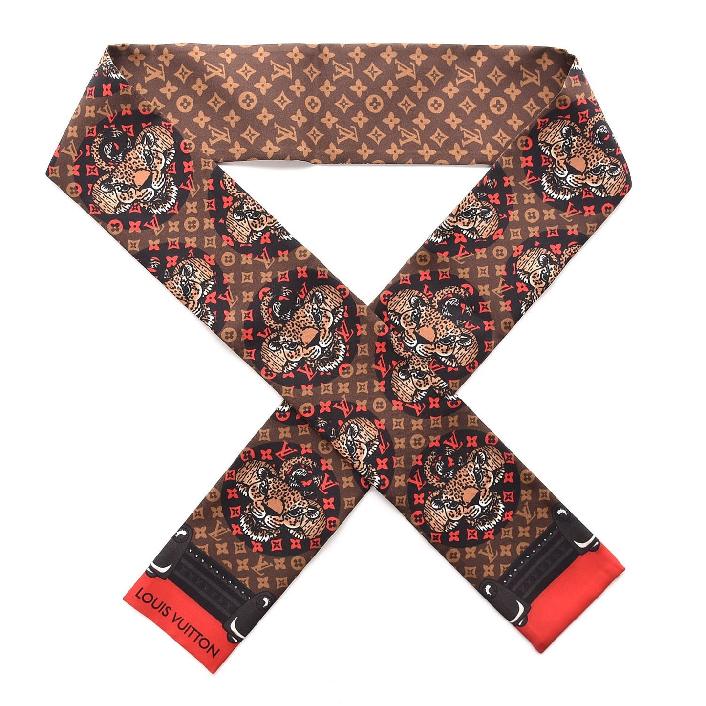 Silk Monogram Jaguar Animalle Bandeau Scarf Marron