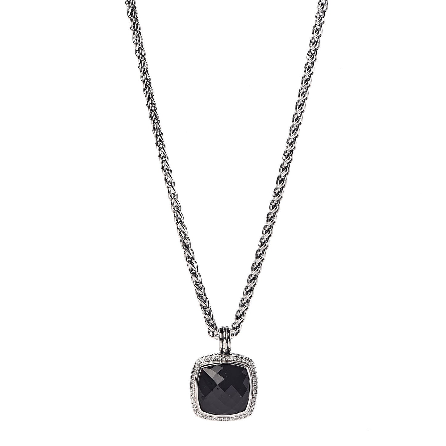 Sterling Silver Diamond Black Onyx 20mm Albion Pendant Necklace