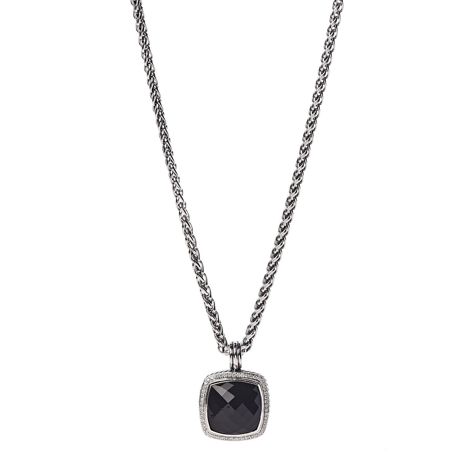 David Yurman Sterling Silver Diamond Black Onyx 20mm Albion Pendant Necklace 1 of 6