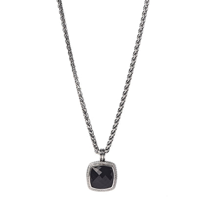 David Yurman Sterling Silver Diamond Black Onyx 20mm Albion Pendant Necklace 1 of 6