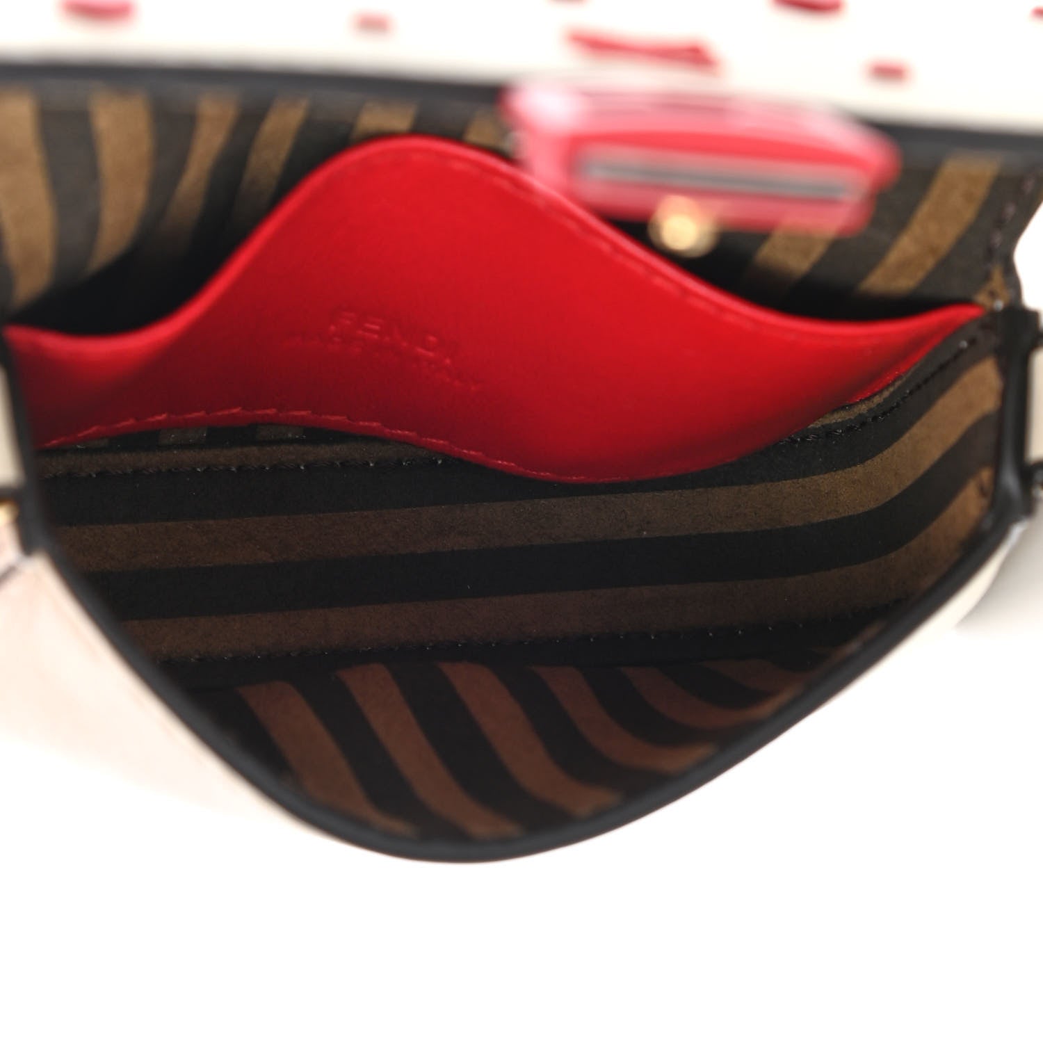 Fendi Vitello Century Chinese Valentines Day Karligraphy Embroidered Nano Baguette Charm Panna Rosso Cardinale 5 of 6