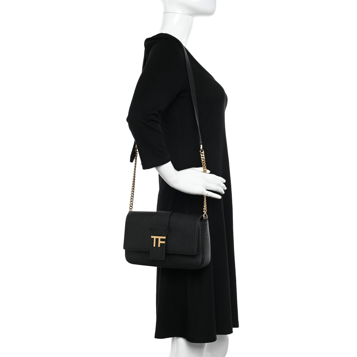 Tom Ford Grained Calfskin TF Chain Shoulder Bag Black 2 of 9