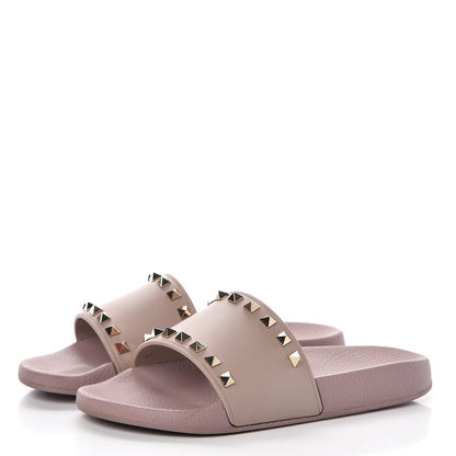 Valentino Garavani Rubber Rockstud Slide Sandals 38 Poudre 3 of 9
