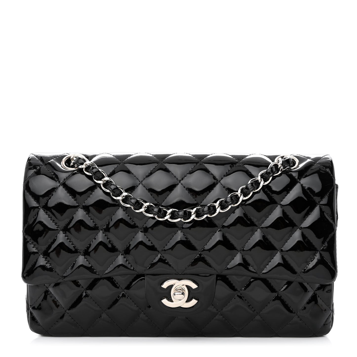 Patent Quilted Medium Double Flap Black
