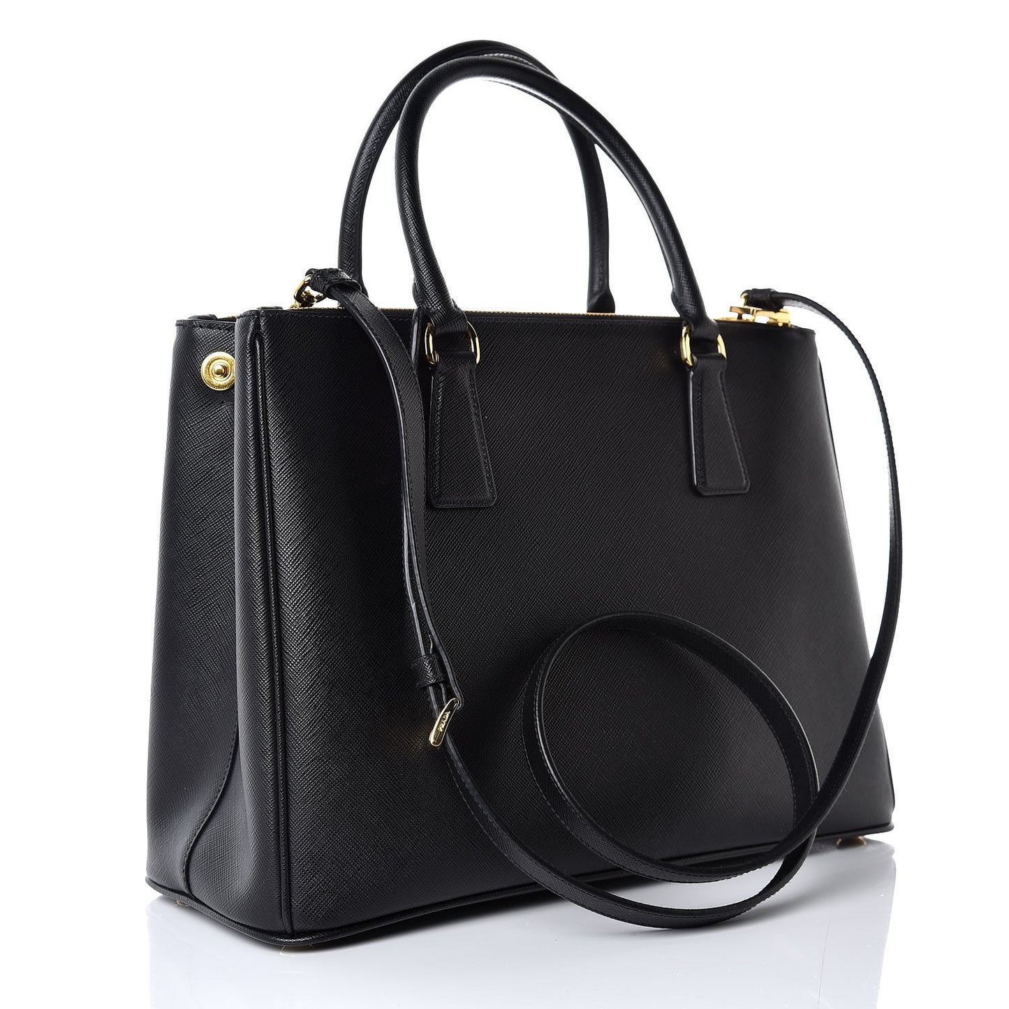 Saffiano Medium Galleria Double Zip Tote Black
