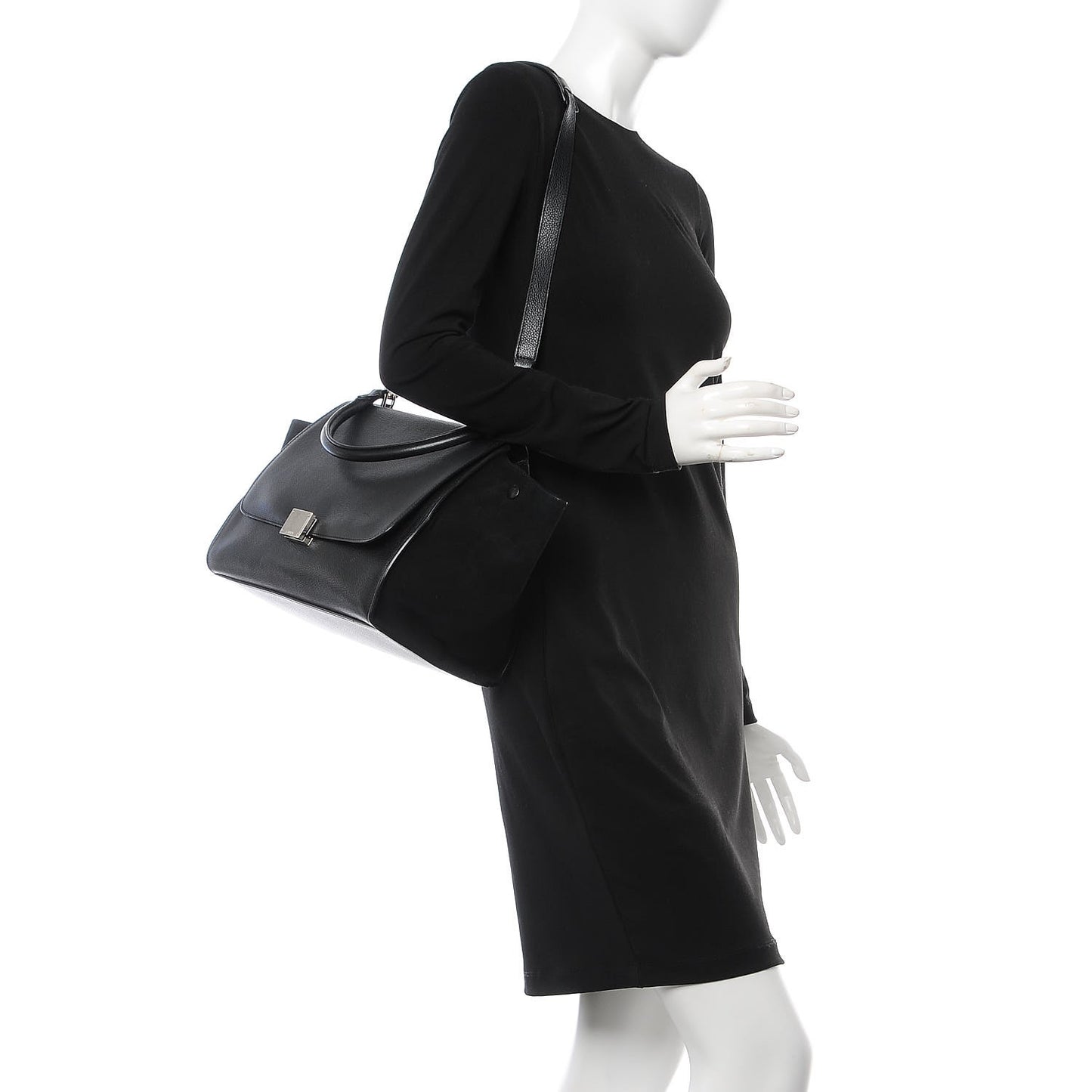 Drummed Calfskin Suede Medium Trapeze Black