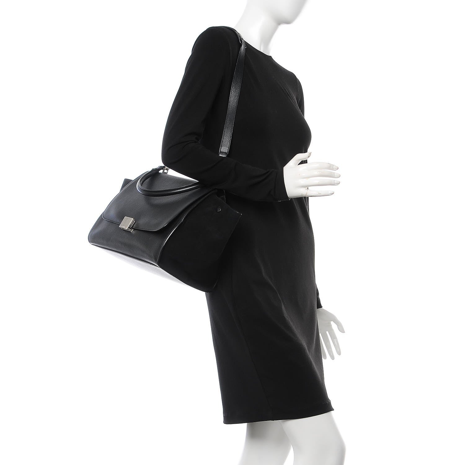Celine Drummed Calfskin Suede Medium Trapeze Black 2 of 13