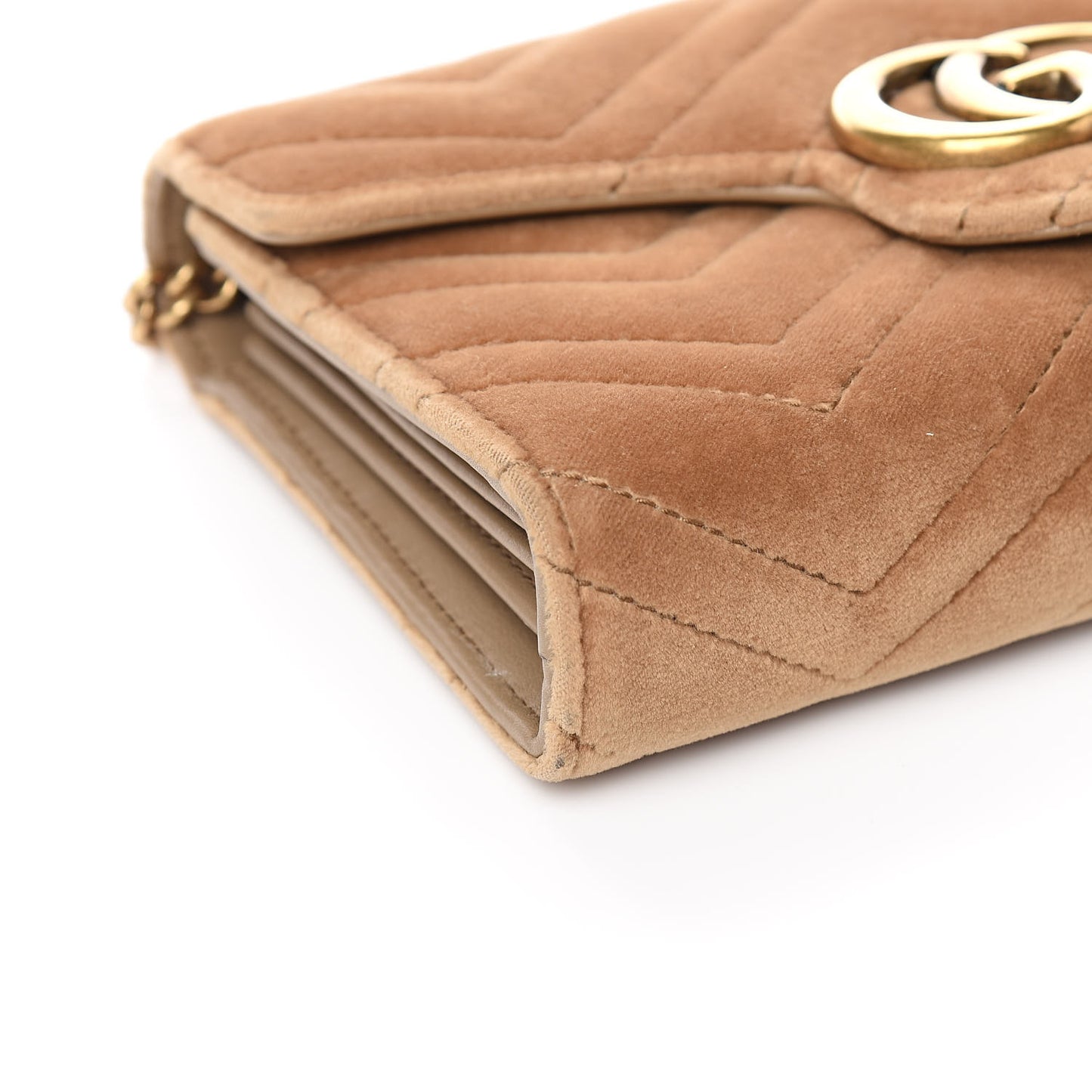 Velvet Matelasse GG Marmont Chain Wallet Taupe