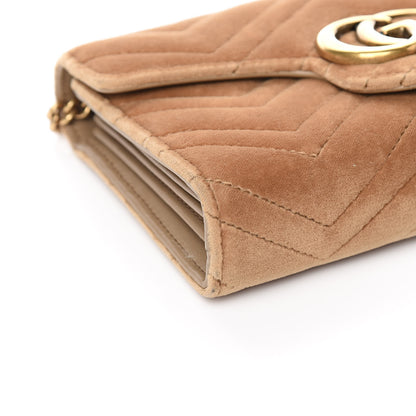 Gucci Velvet Matelasse GG Marmont Chain Wallet Taupe 9 of 12