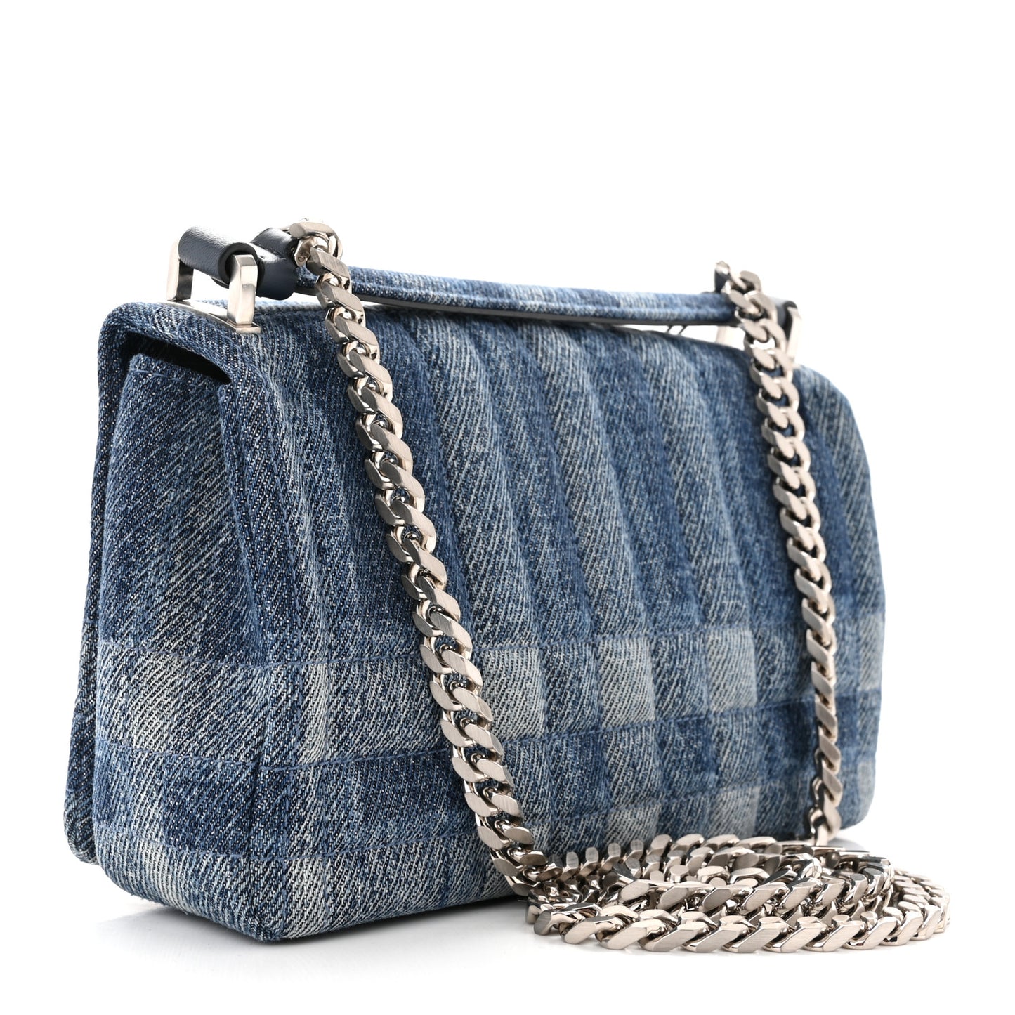 Denim Quilted Check Small Lola Bag Blue
