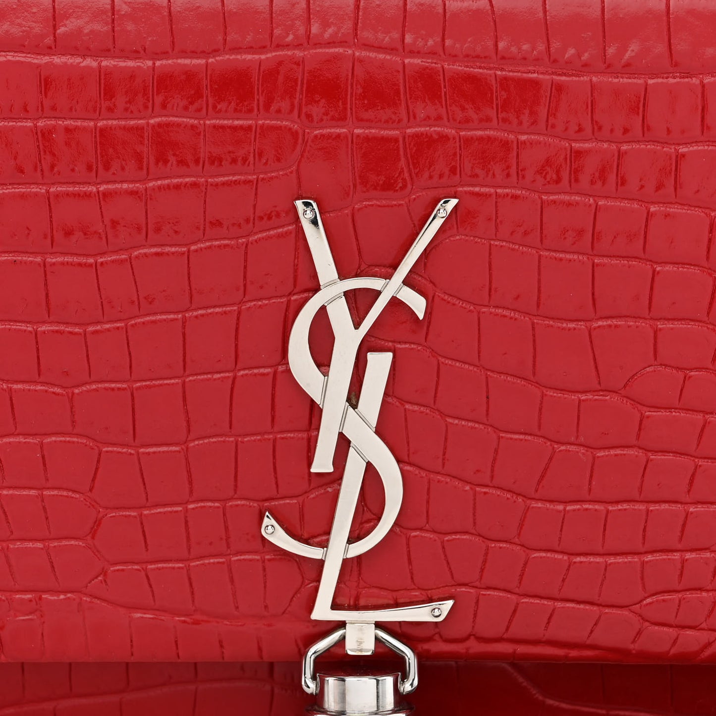 Calfskin Crocodile Embossed Kate Monogram Tassel Chain Wallet Red