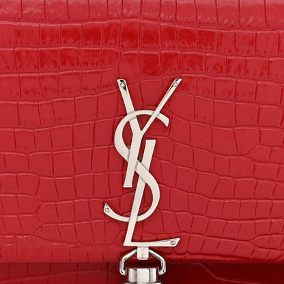 Saint Laurent Calfskin Crocodile Embossed Kate Monogram Tassel Chain Wallet Red 8 of 11