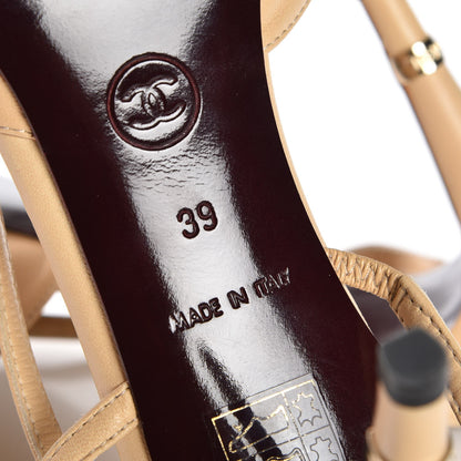 Chanel Lambskin Cap Toe CC Slingback Pumps 39 Beige Black 6 of 8