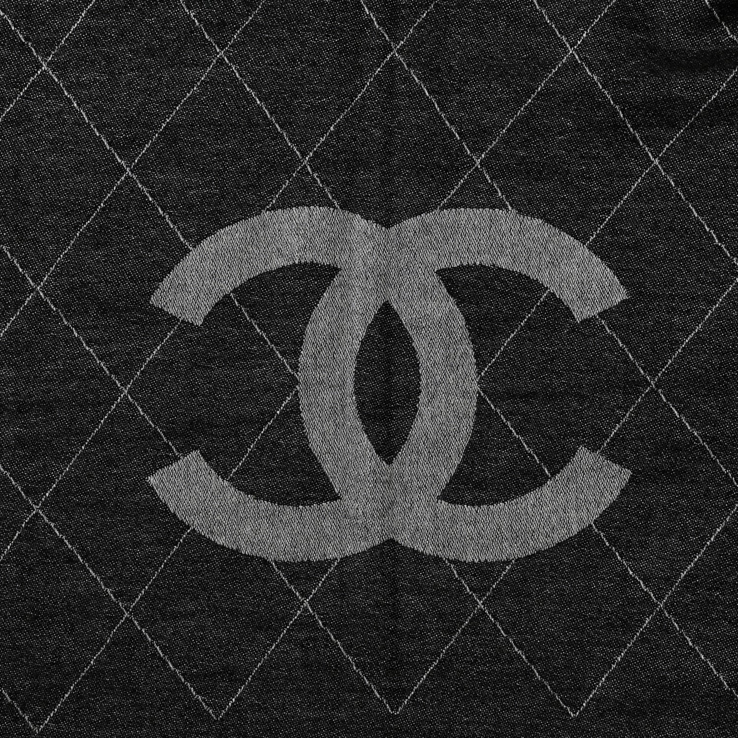 Chanel Cashmere Silk Quilted CC Logo Stole Black White 6 of 6