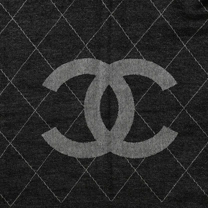 Chanel Cashmere Silk Quilted CC Logo Stole Black White 6 of 6
