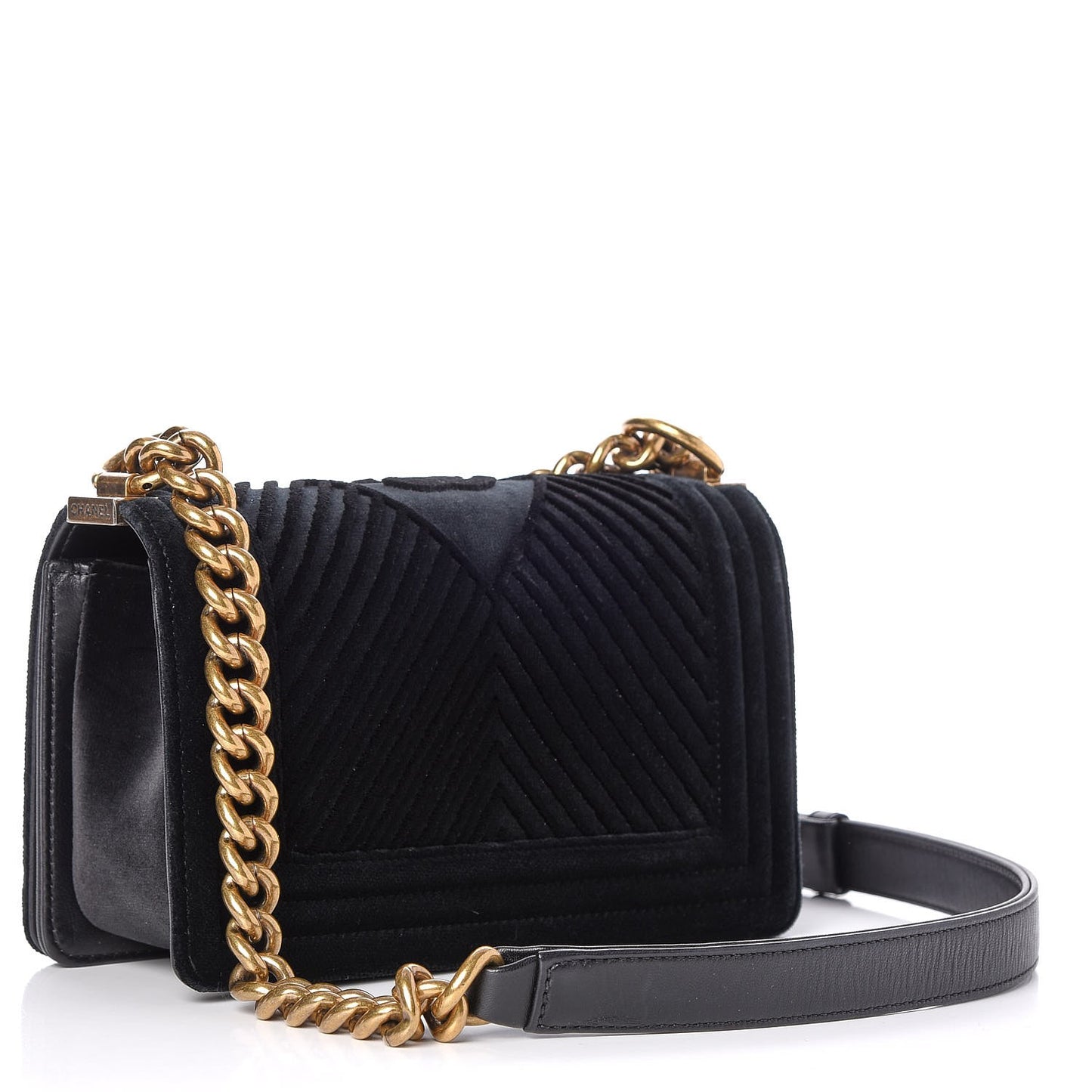 Velvet Chevron Quilted Small Boy Flap Black