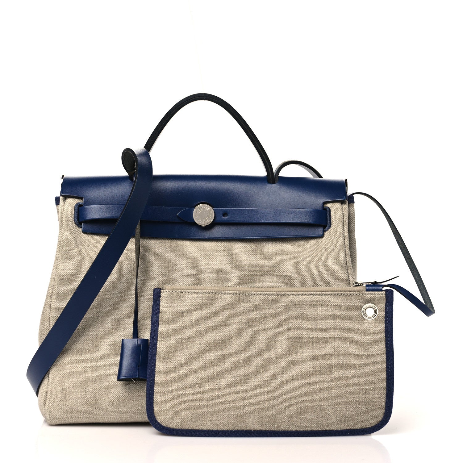 Hermes Military Toile Vache Hunter Herbag Zip Retourne 31 PM Bleu De France Ecru 2 of 14