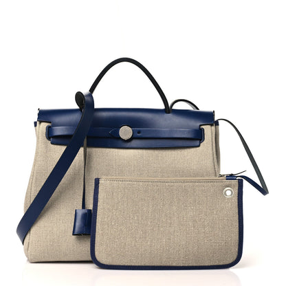 Hermes Military Toile Vache Hunter Herbag Zip Retourne 31 PM Bleu De France Ecru 2 of 14