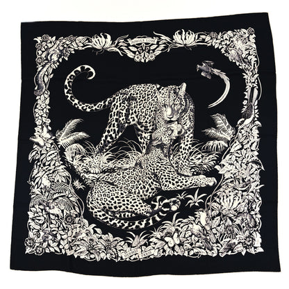 Hermes Cashmere Silk Jungle Love Tattoo Shawl 140 Bleu Black White 1 of 5