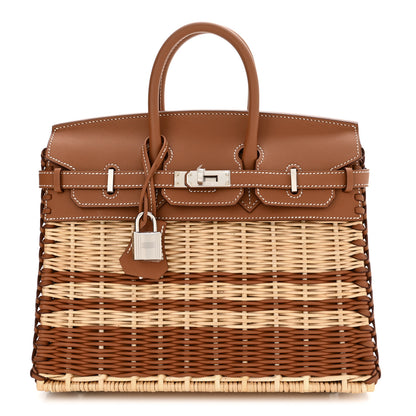 Hermes Wicker Swift Stripes Picnic Birkin 25 Naturel Gold 1 of 10