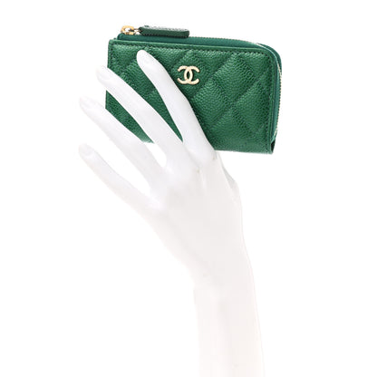 Chanel Metallic Caviar Quilted Zipped Key Holder Case Green 2 of 8