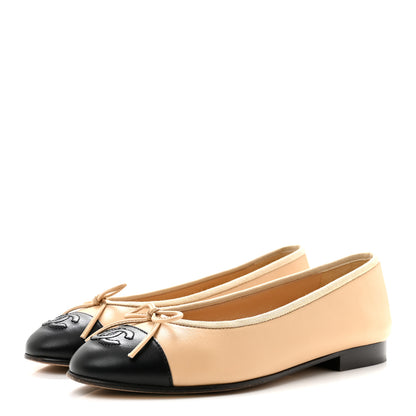 Chanel Lambskin Cap Toe CC Ballerina Flats 35.5 Beige Black 4 of 11