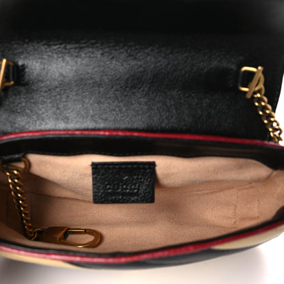Gucci Vintage Effect Calfskin Matelasse Diagonal Striped Super Mini Torchon GG Marmont Shoulder Bag Black Beige 5 of 10