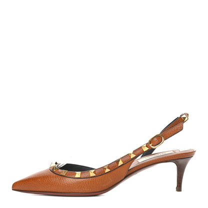 Valentino Garavani Pebbled Calfskin Rockstud Half D'Orsay Slingback 50mm Pumps 37 Cuoio 1 of 14