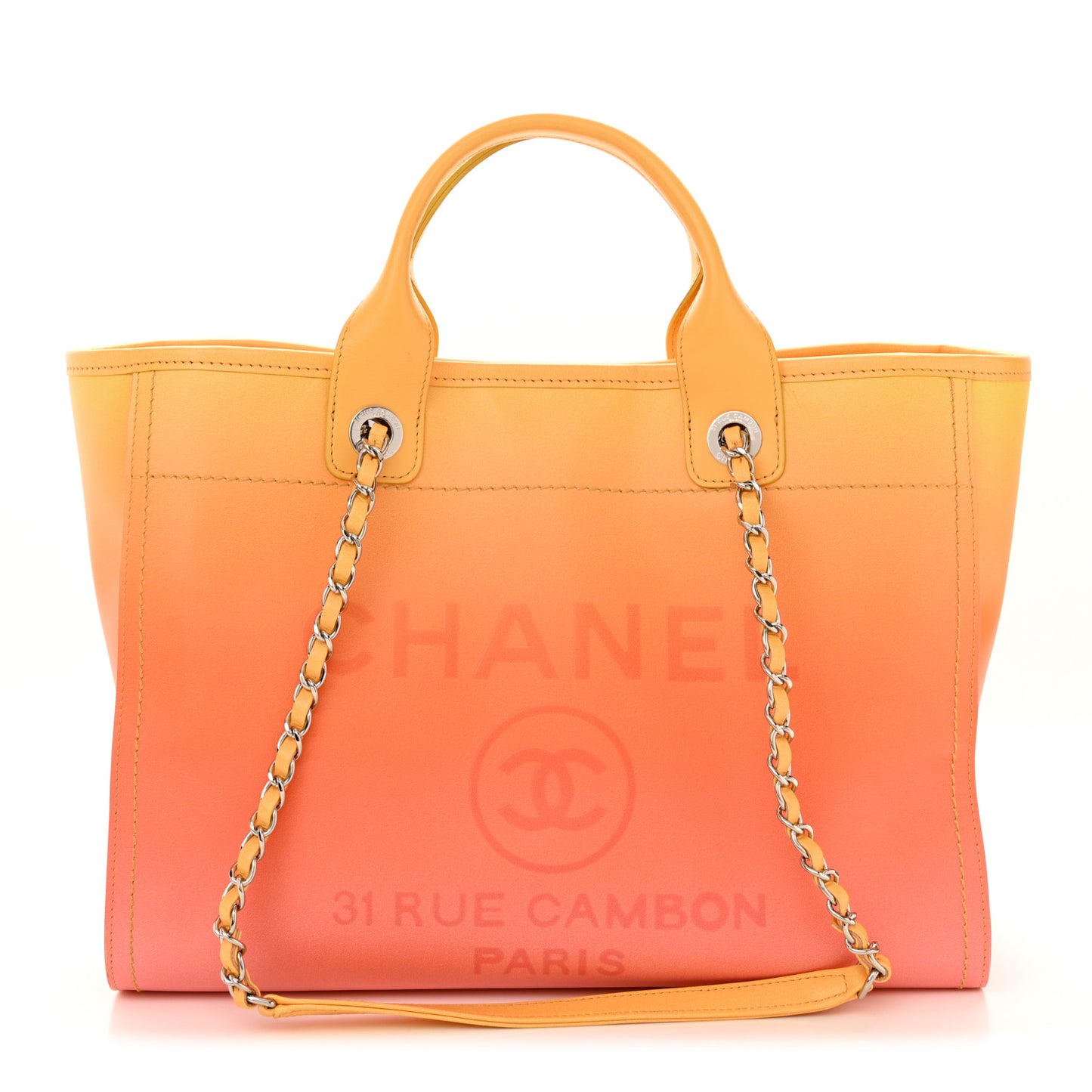 Shaded Calfskin Small Deauville Tote Orange Coral Pink