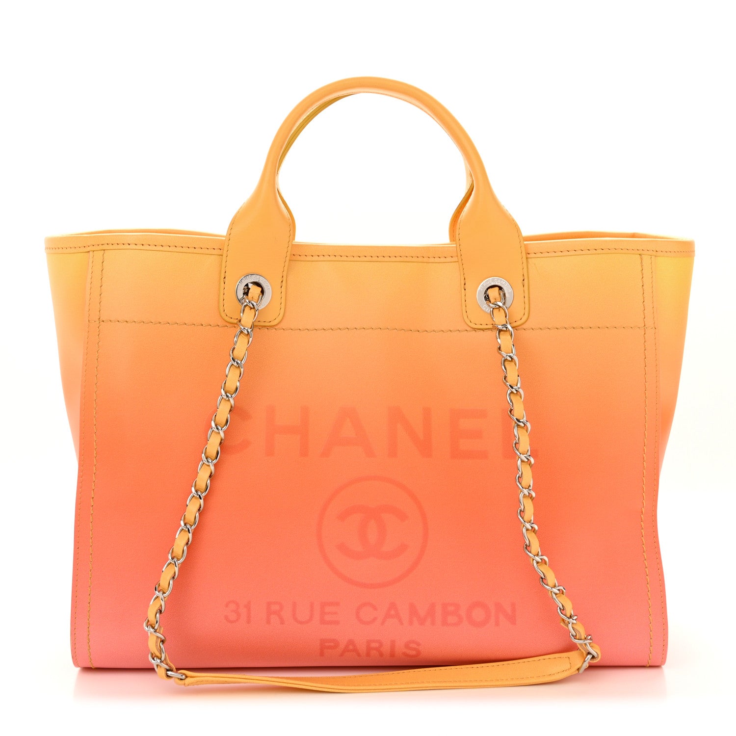 Chanel Shaded Calfskin Small Deauville Tote Orange Coral Pink 1 of 12
