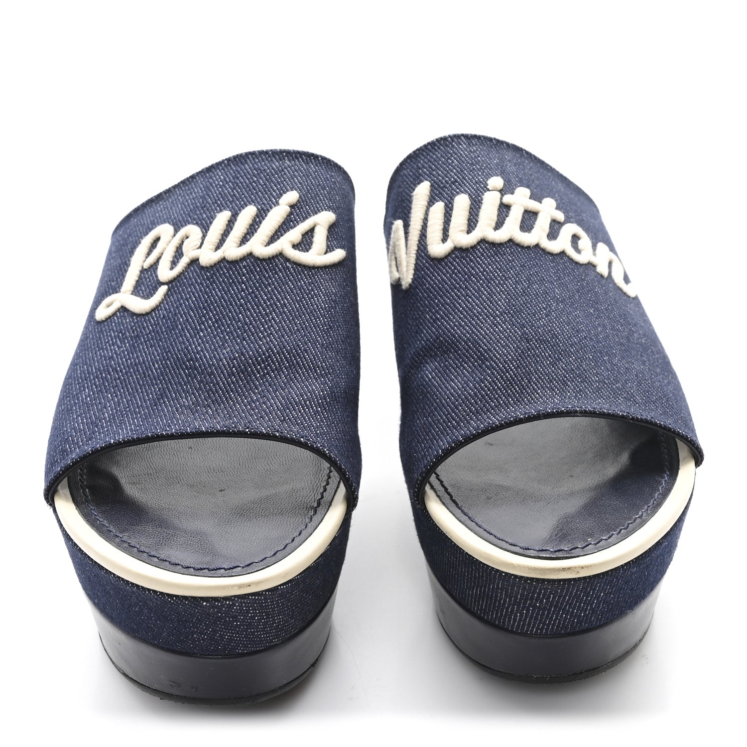 Louis Vuitton Canvas Wedge Mules 39 Navy Blue 3 of 9