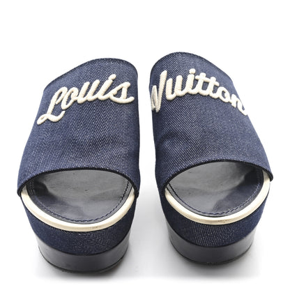 Louis Vuitton Canvas Wedge Mules 39 Navy Blue 3 of 9