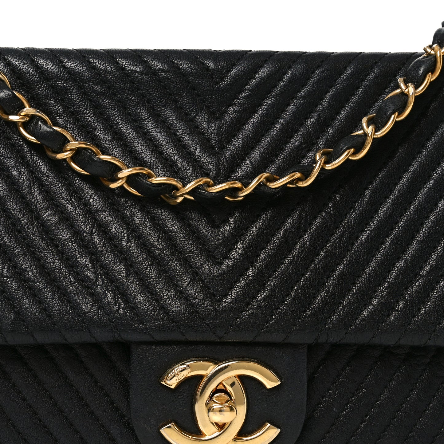Calfskin Chevron Quilted Medium Surpique Flap Black